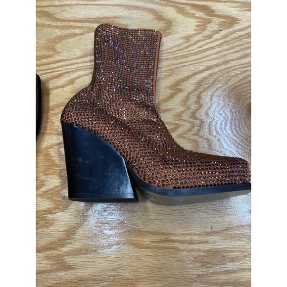 Stella McCartney Cowboy Crystal Embellished Booties Women's 8 Rust (s19) - Picture 8 of 15